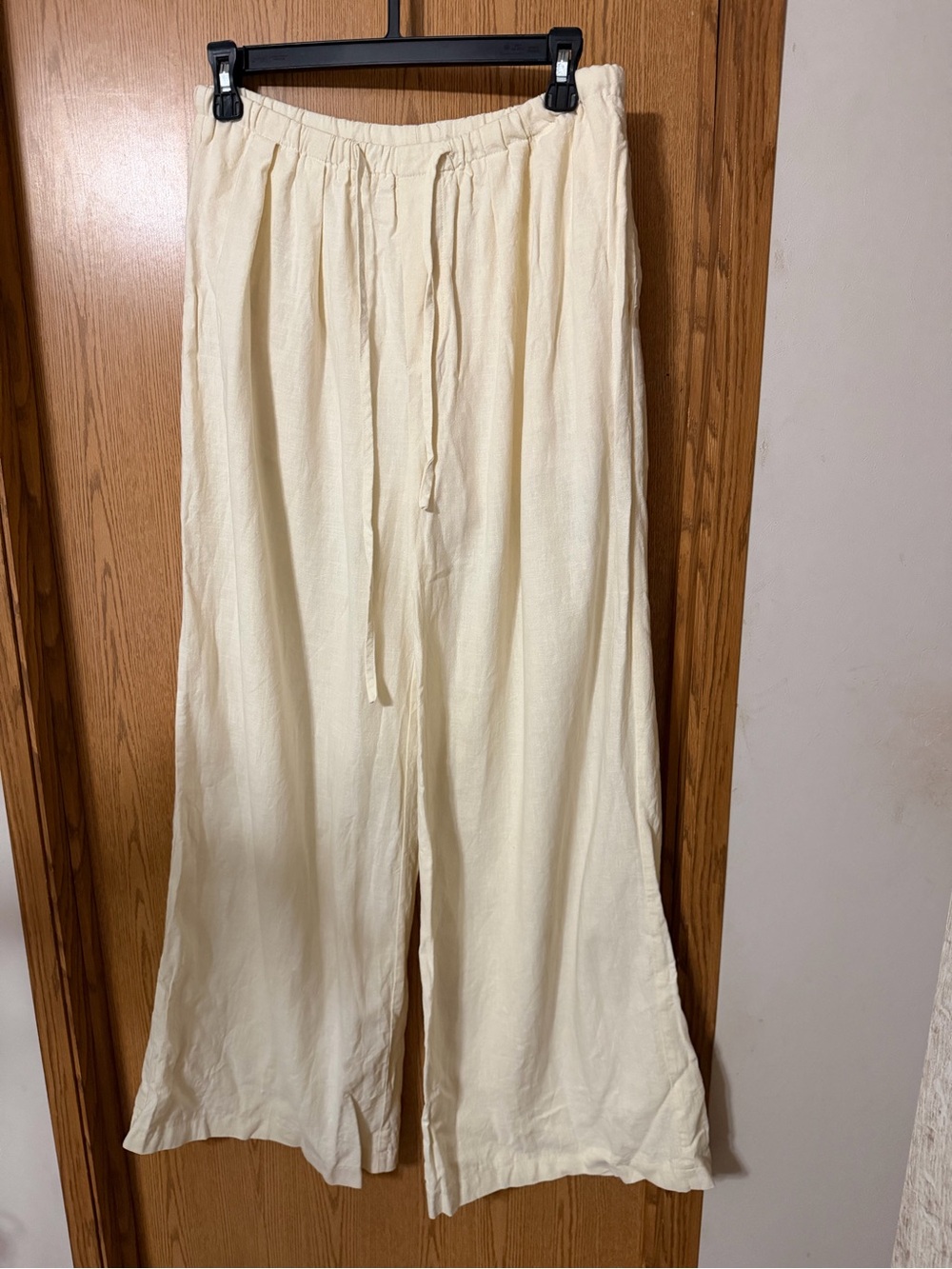 Mustard seed women’s cream linen blend wide leg pants size small drawstring elas